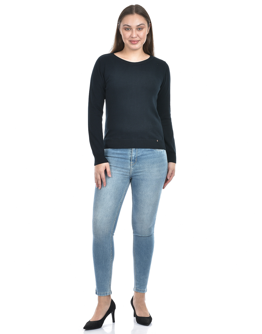Numero Uno Women Solid Navy Sweater